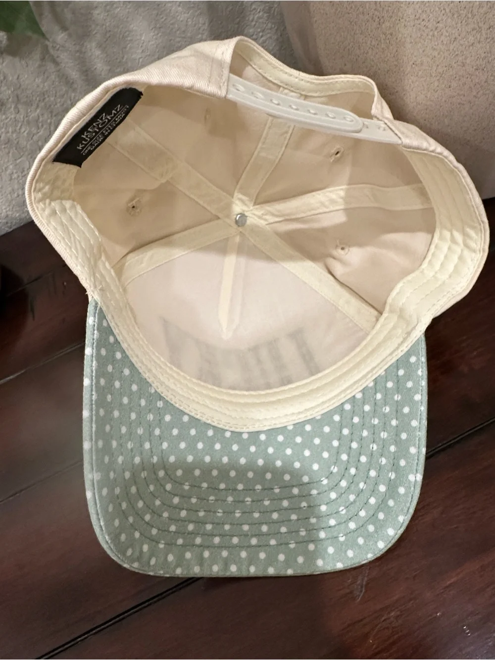 “Lucky” Polka Dot Cap in Sage Green & Cream